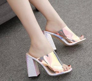 Candy color chunky heels