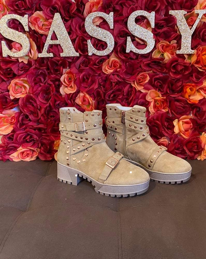 Tan stud boots